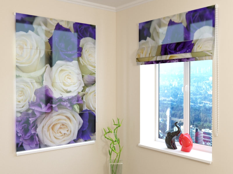 Roman Blind Purple and White Roses Bouquet