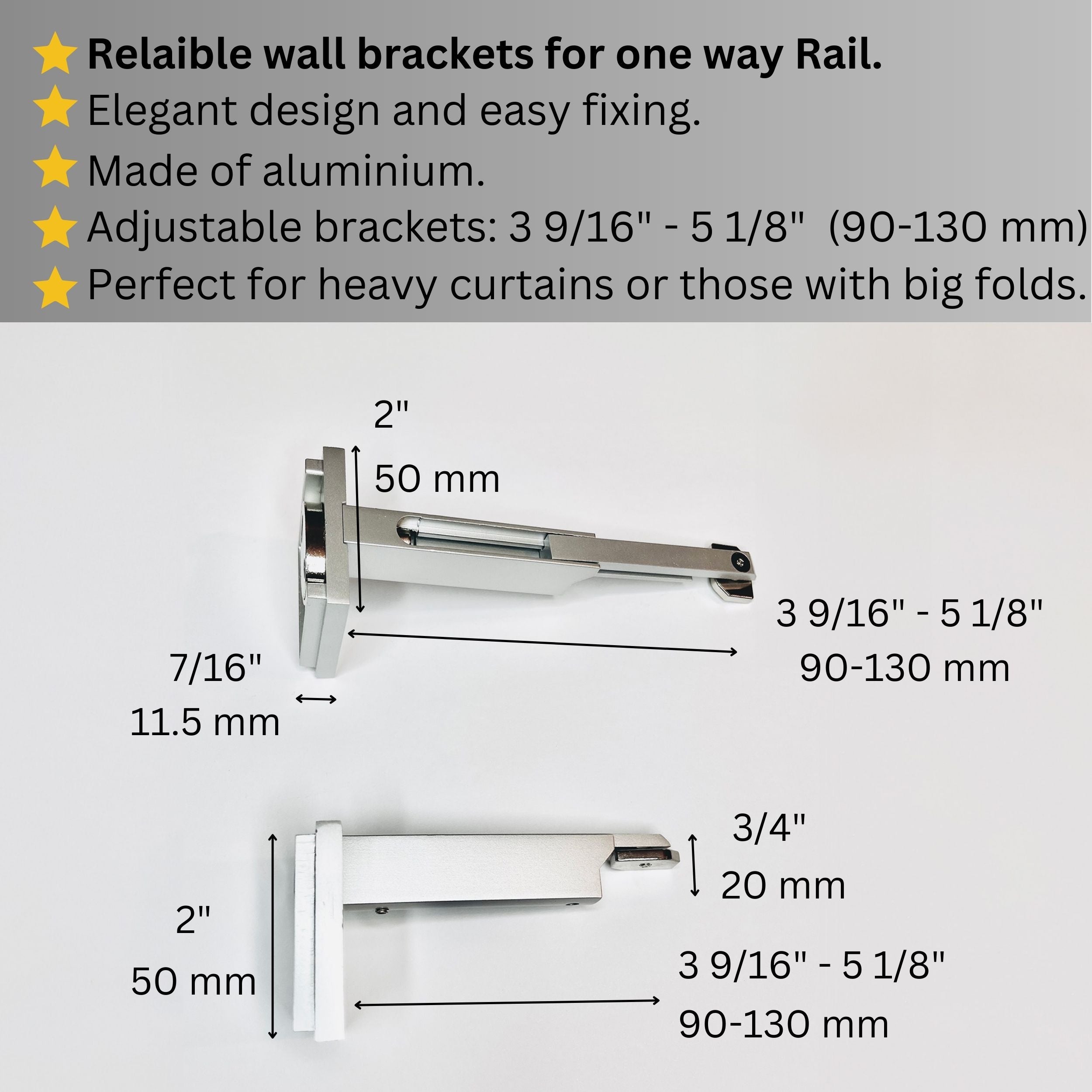 Silver Single Curtain Rail: Custom Sizes, Premium Wall-Mount Heavy-Duty Rail for Curtains, Blinds, and Sheers