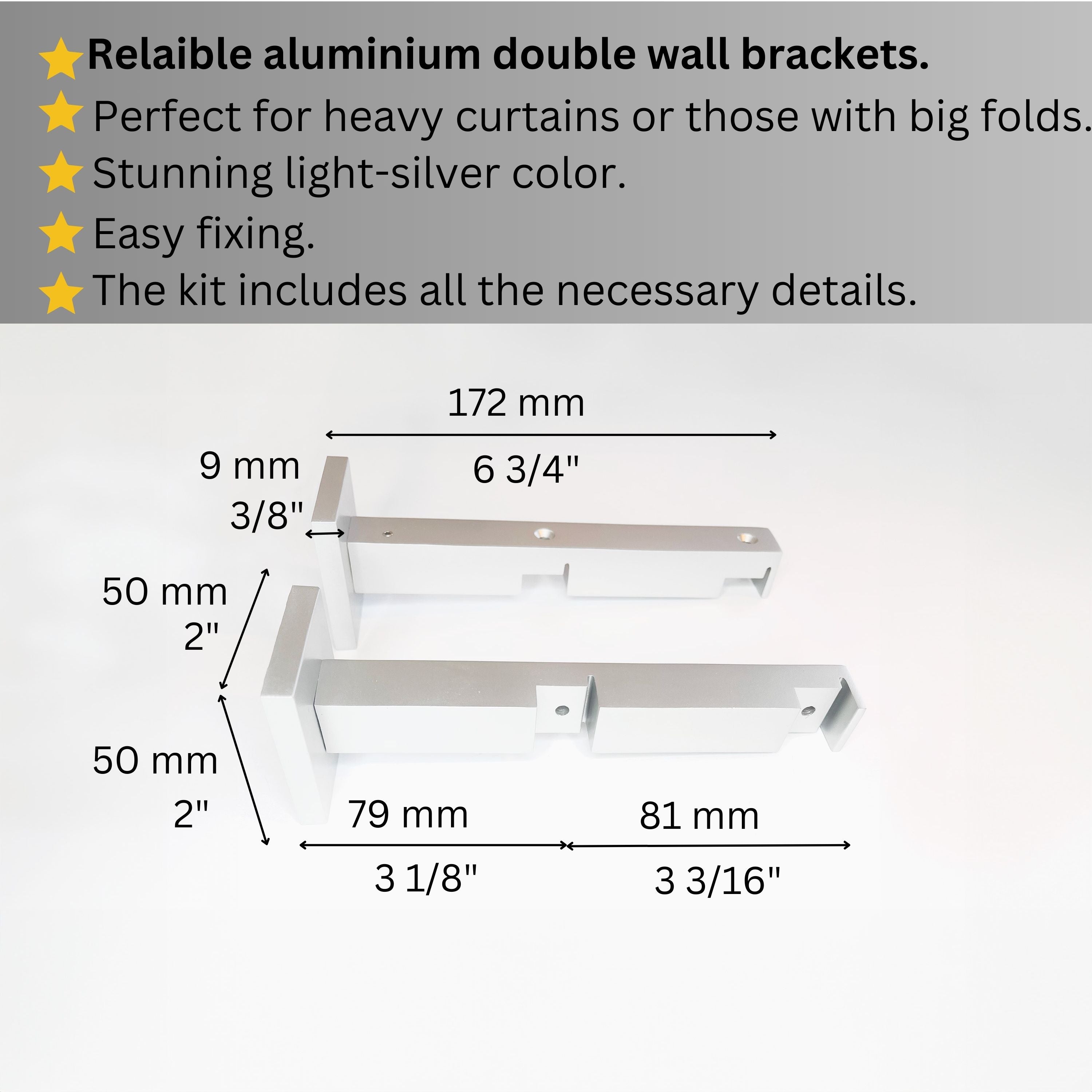 Silver Double Curtain Rail: Custom Sizes, Premium Wall-Mount Heavy-Duty 2-track Rail for Curtains, Blinds, and Sheers