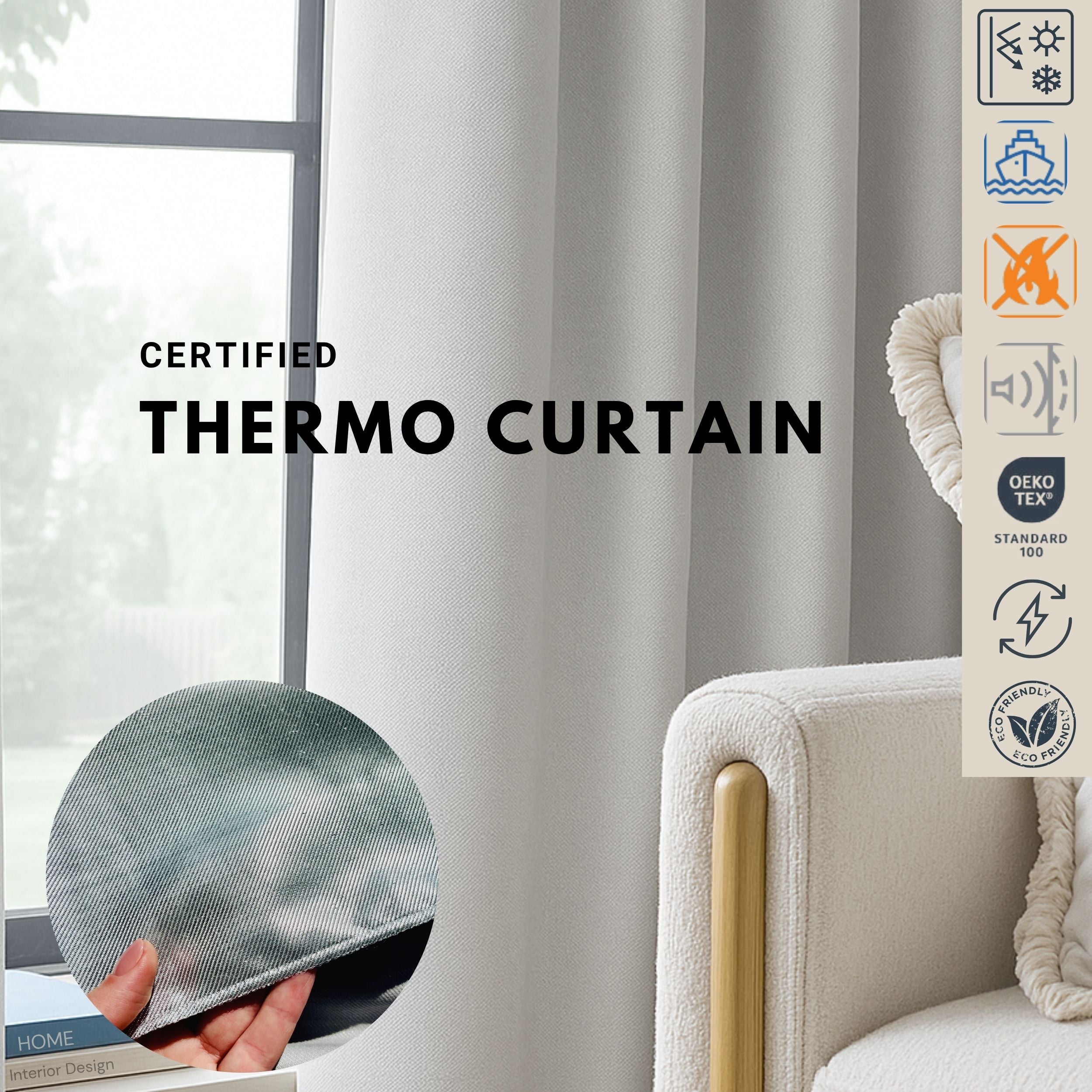 Custom Thermal Insulated Curtains | Fire Resistant & IMO Certified (50% Heat Block)