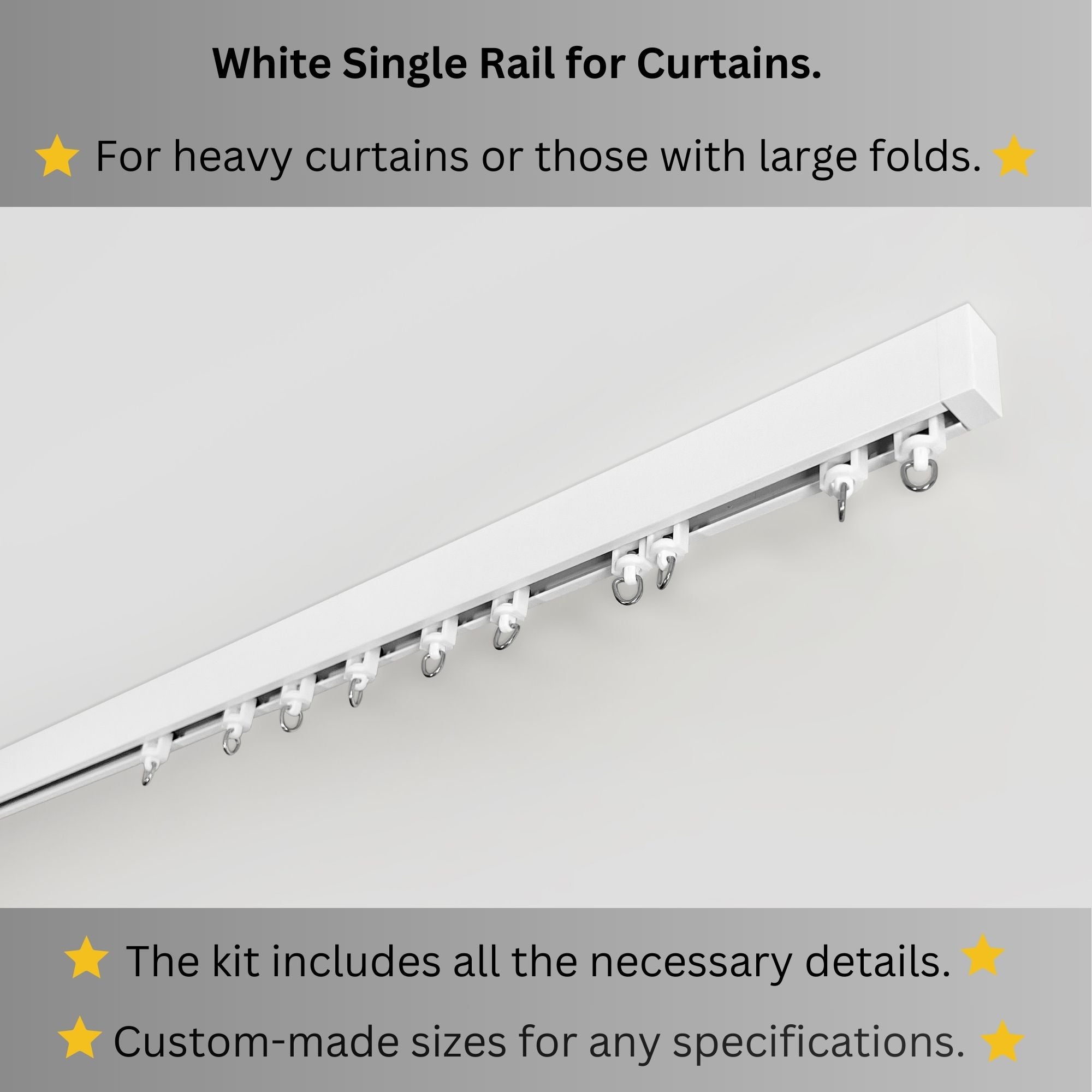 Single White Curtain Rail: Custom Sizes, Decorative Single Rail for Blinds, Curtains, and Sheers, Premium Ceiling-Mount Track