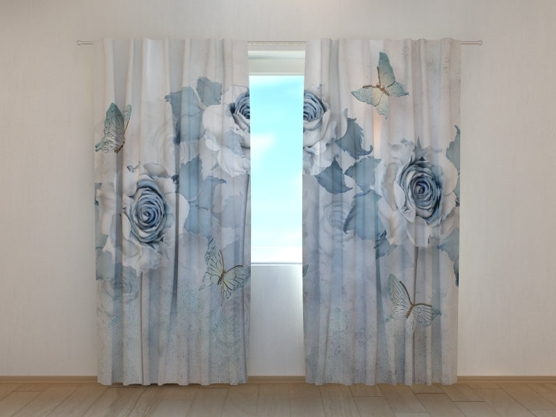 Photo Curtain Abstract Butterflies and Roses