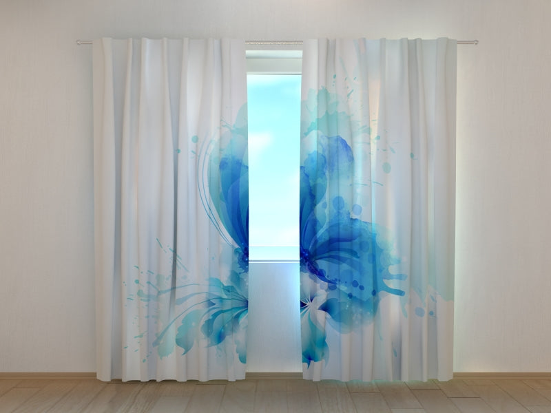 Photo Curtain Abstract Butterfly on the Blue Flower