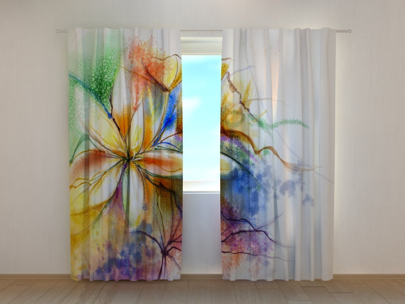 Photo Curtain Abstract Floral Watercolor Painting at Canvas