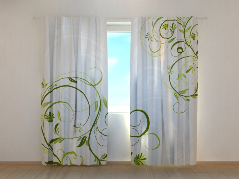 Photo Curtain Abstract Green Floral