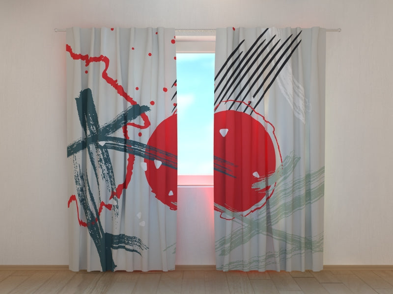 Photo Curtain Abstract Red Chinese Sun