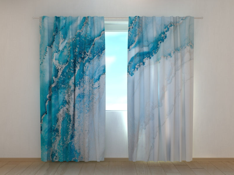 Rideau Photo Mer Abstraite et Vagues Argentées