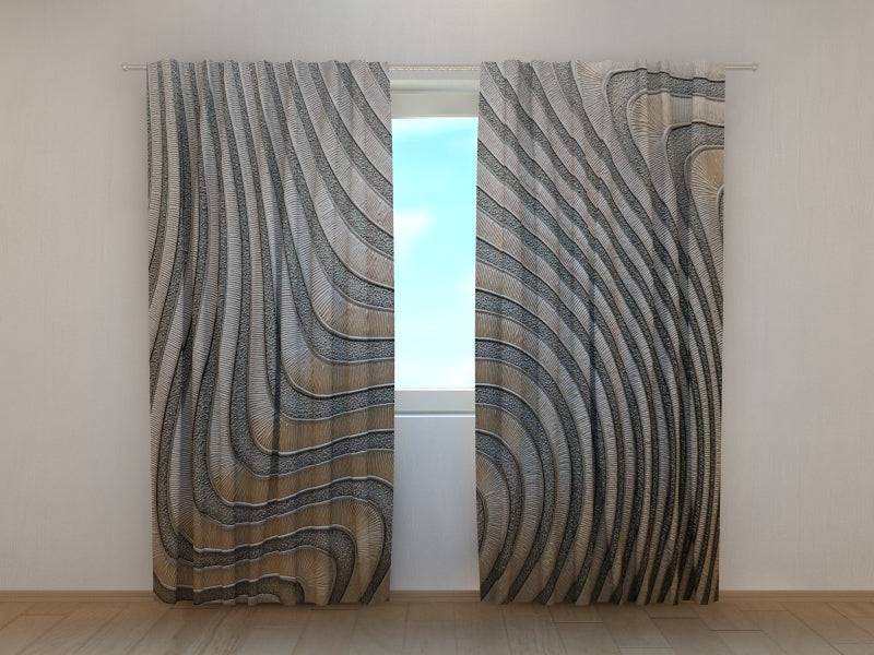 Rideau Photo Vagues Abstraites Argent et Or