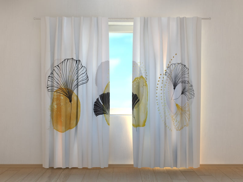 Photo Curtain Air Flowers with Golden Elements