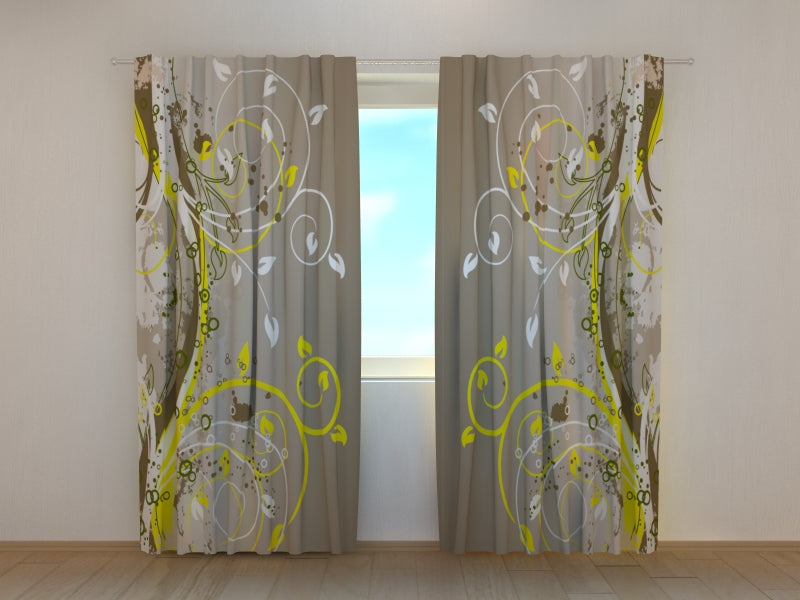 Photo Curtain Art Floral on Brown Background