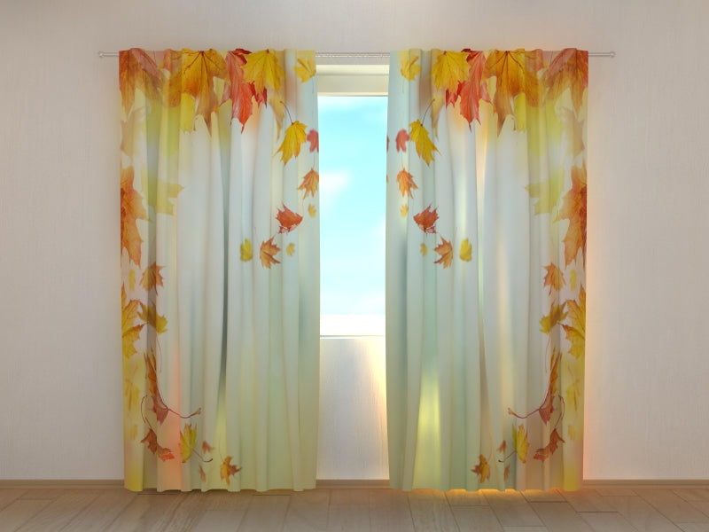 Photo Curtain Autumn Falling Leaves