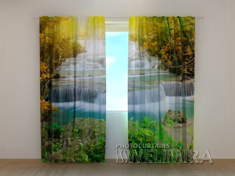 Photo Curtain Autumn Waterfall - Wellmira