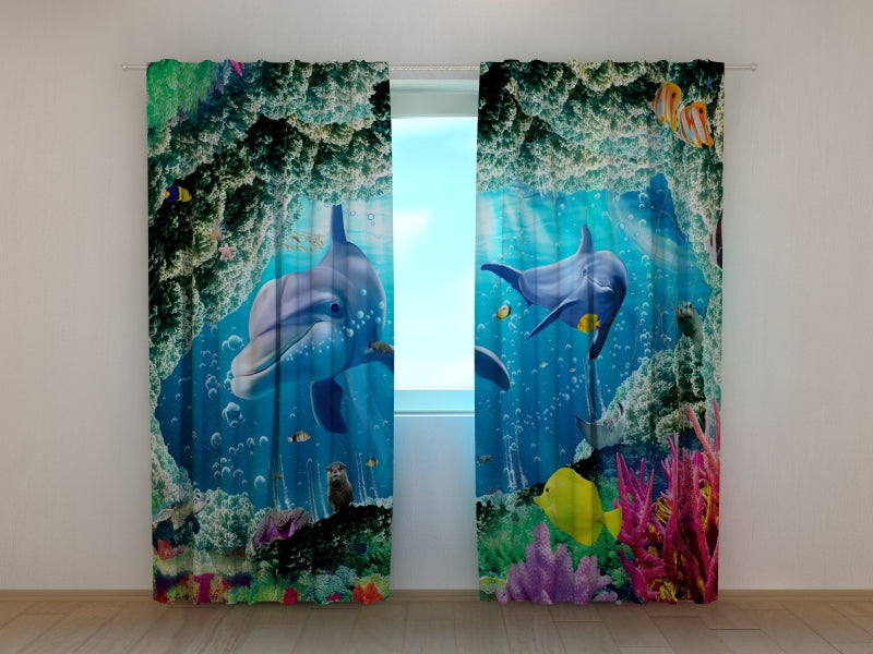 Photo Curtain Beautiful Sea with Dolphins