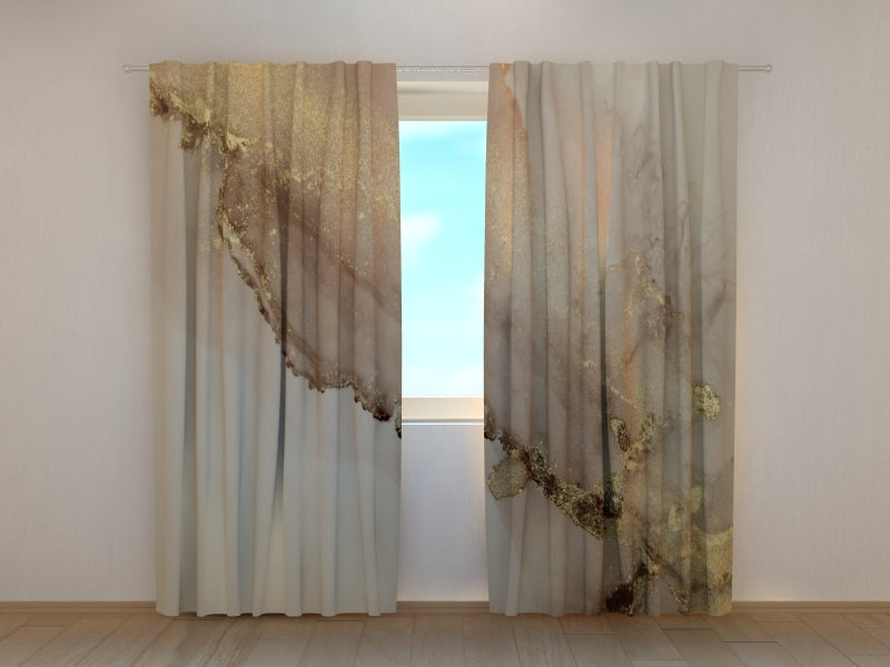 Photo Curtain Beige Marble with Gold