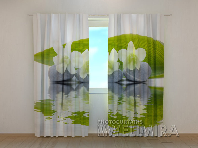 Photocurtain White Orchids and Stones - Wellmira