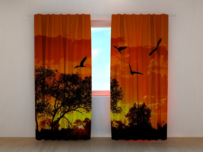 Photo Curtain Big Ibises at Sunset