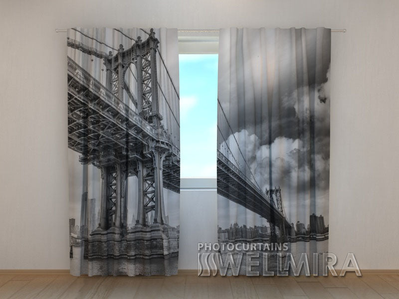 Photo Curtain Black and White Bridge - Wellmira