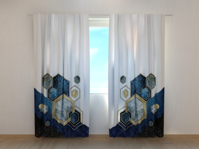 Photo Curtain Blue Marble Mosaic
