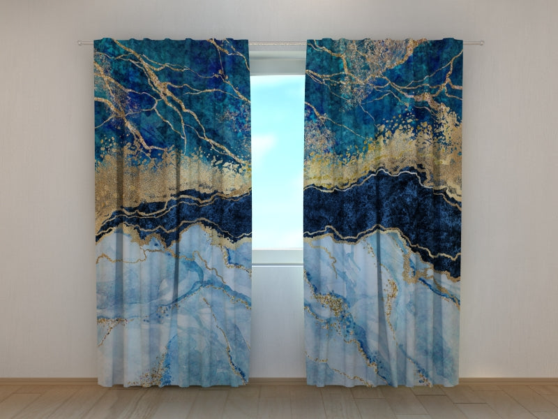 Photo Curtain Blue Marble with Golden Glitter