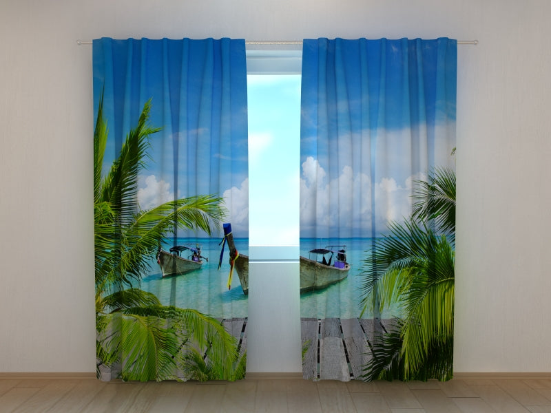 Photo Curtain Boats on Tropical Coast