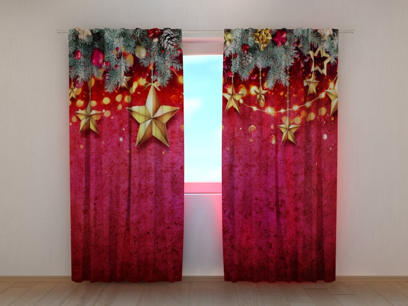 Photo Curtain Christmas Fir Garland with Stars