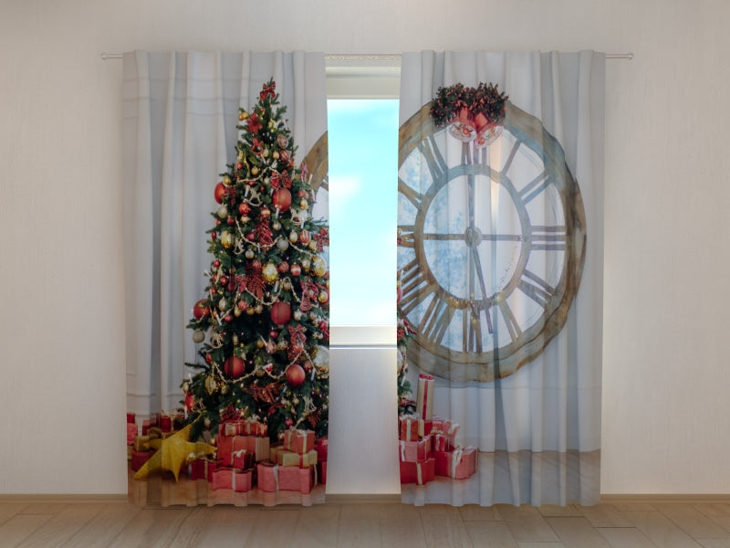 Photo Curtain Christmas Tree and Big Clock