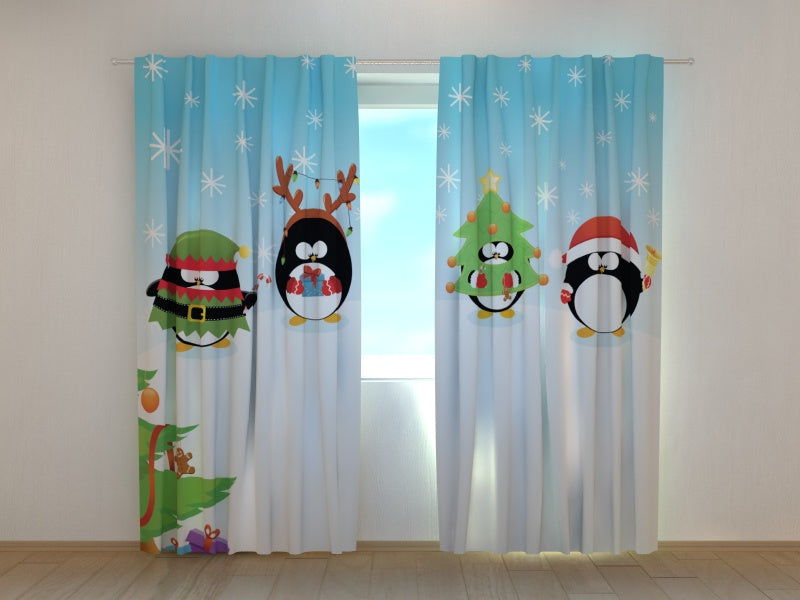 3D Curtain Christmas Penguins - Wellmira