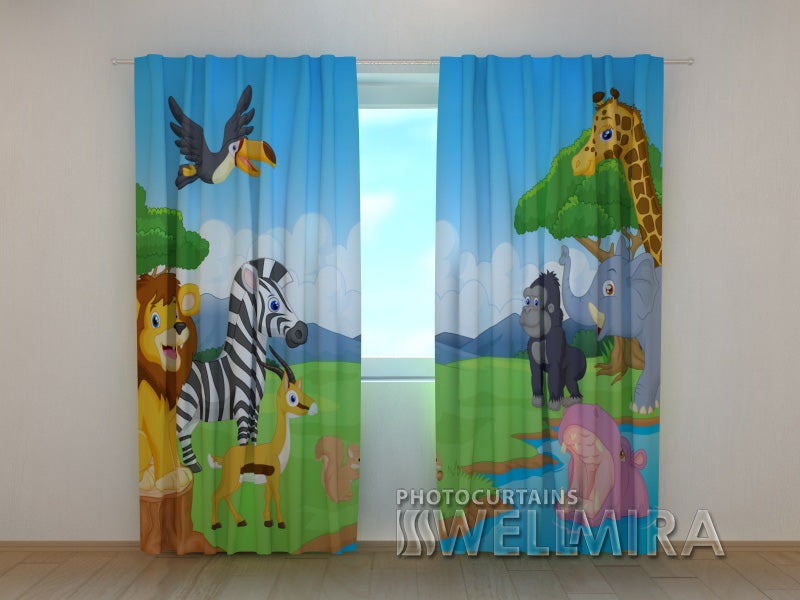 3D Curtain Cute African Animals - Wellmira