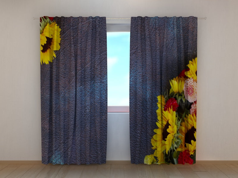Photo Curtain Dahlia and Sunflowers