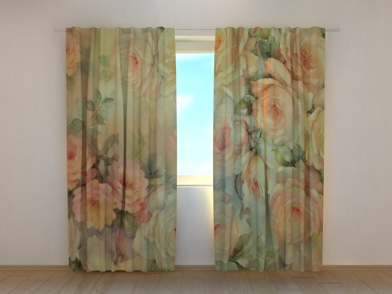 Photo Curtain Delicate Roses on Canvas
