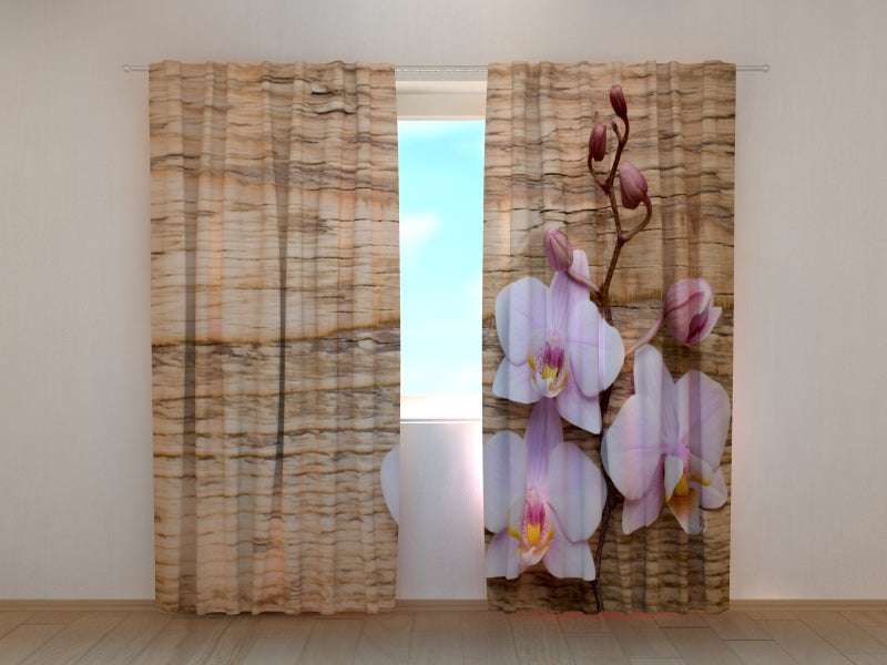 Photo Curtain Delightful Orchid on the Wood