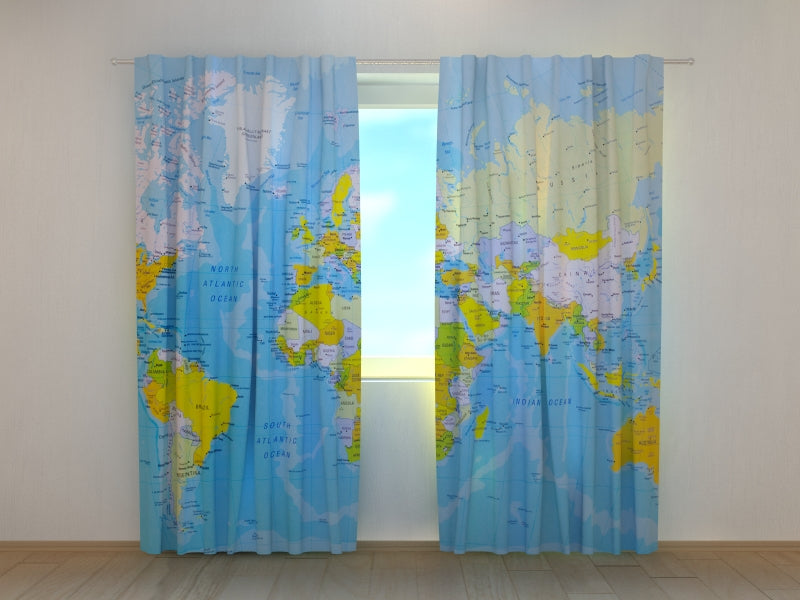 Photo Curtain Detailed World Map