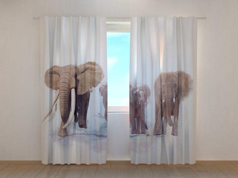 Photo Curtain Elephant Family