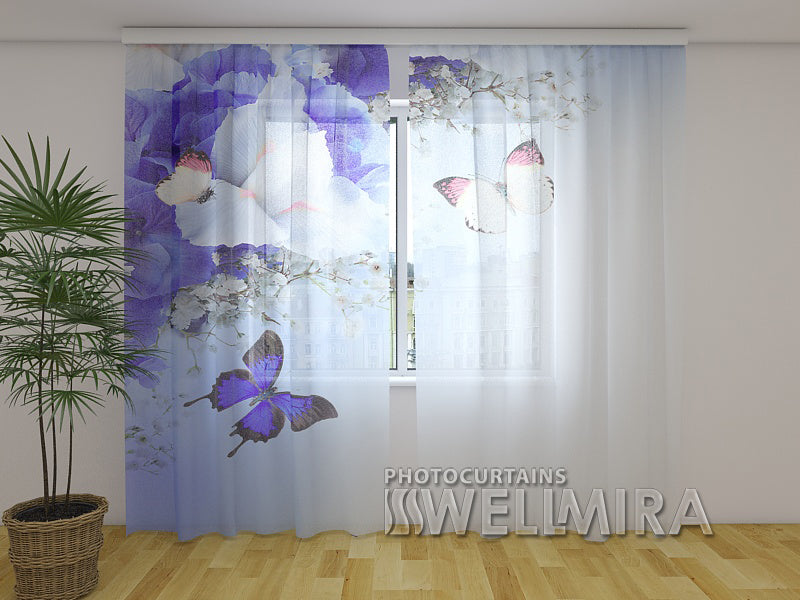 Photo Net Curtain Blue Irises - Wellmira