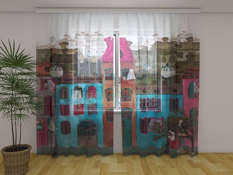 3D Curtain Colourful Street - Wellmira