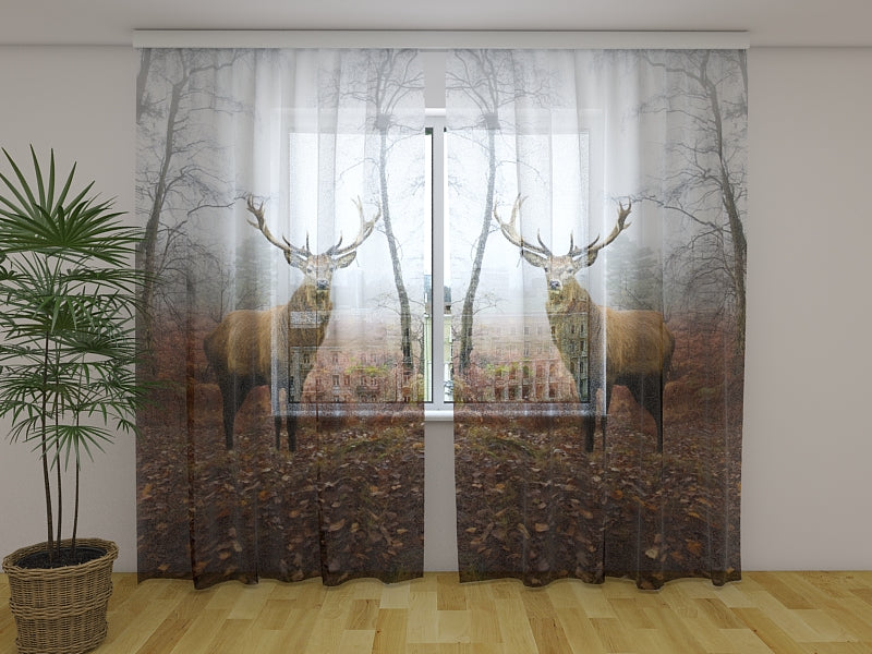 Photo Curtain Deer in the Forest - Wellmira