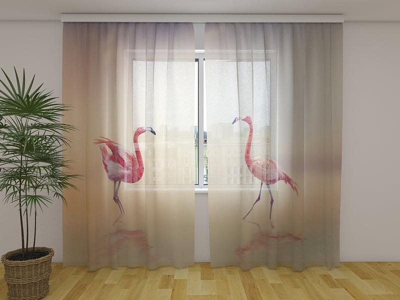Photo Curtain Pink Flamingos at Sunset