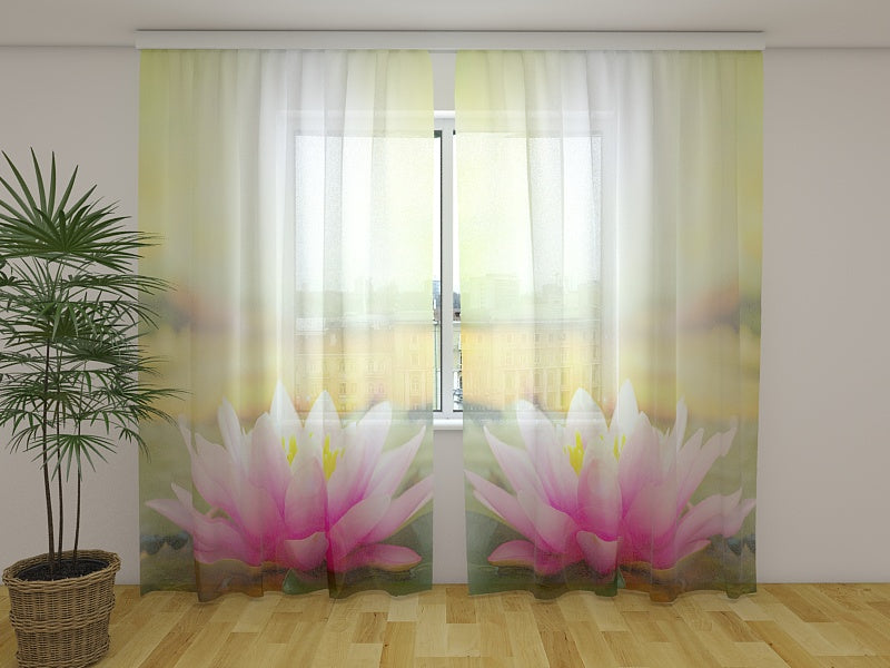 Photo Curtain Pink Lotus at a Morning Sun