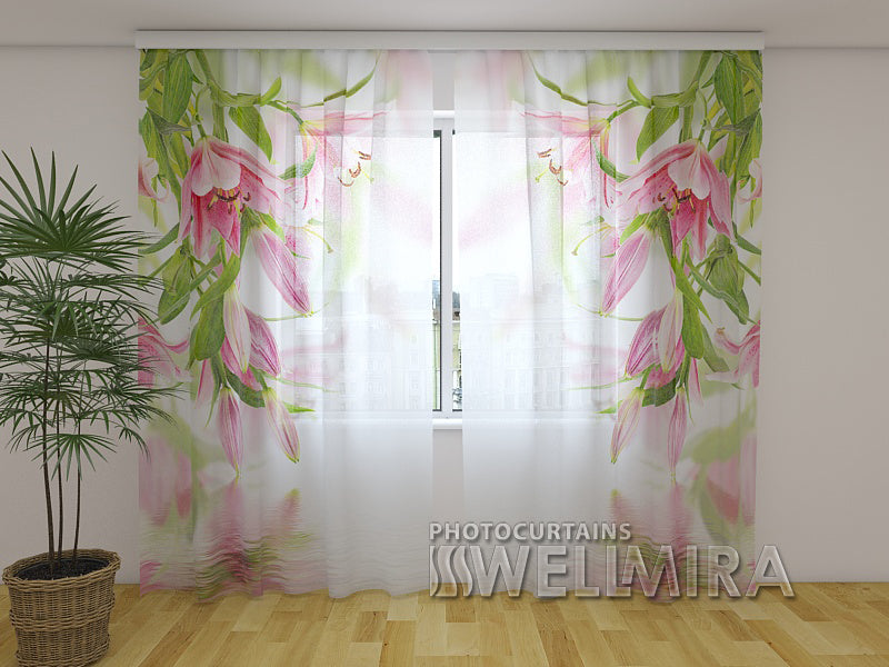 Photo Net Curtain Pink lilies - Wellmira