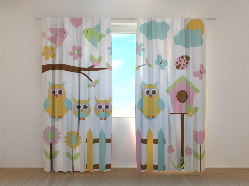 Photo Curtain Family Owls