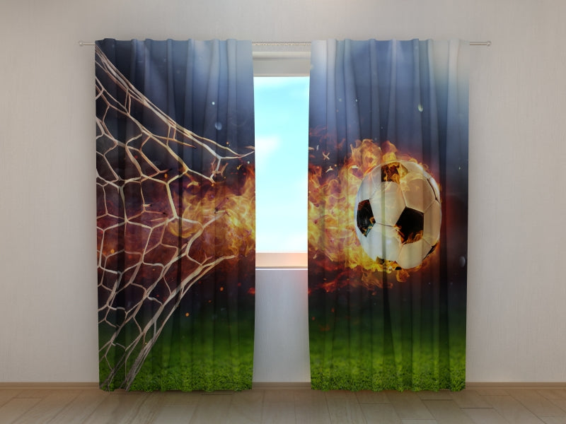 Photo Curtain Fiery Football Ball In Goal
