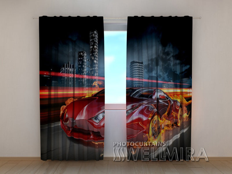 3D Curtain Fiery Supercar - Wellmira