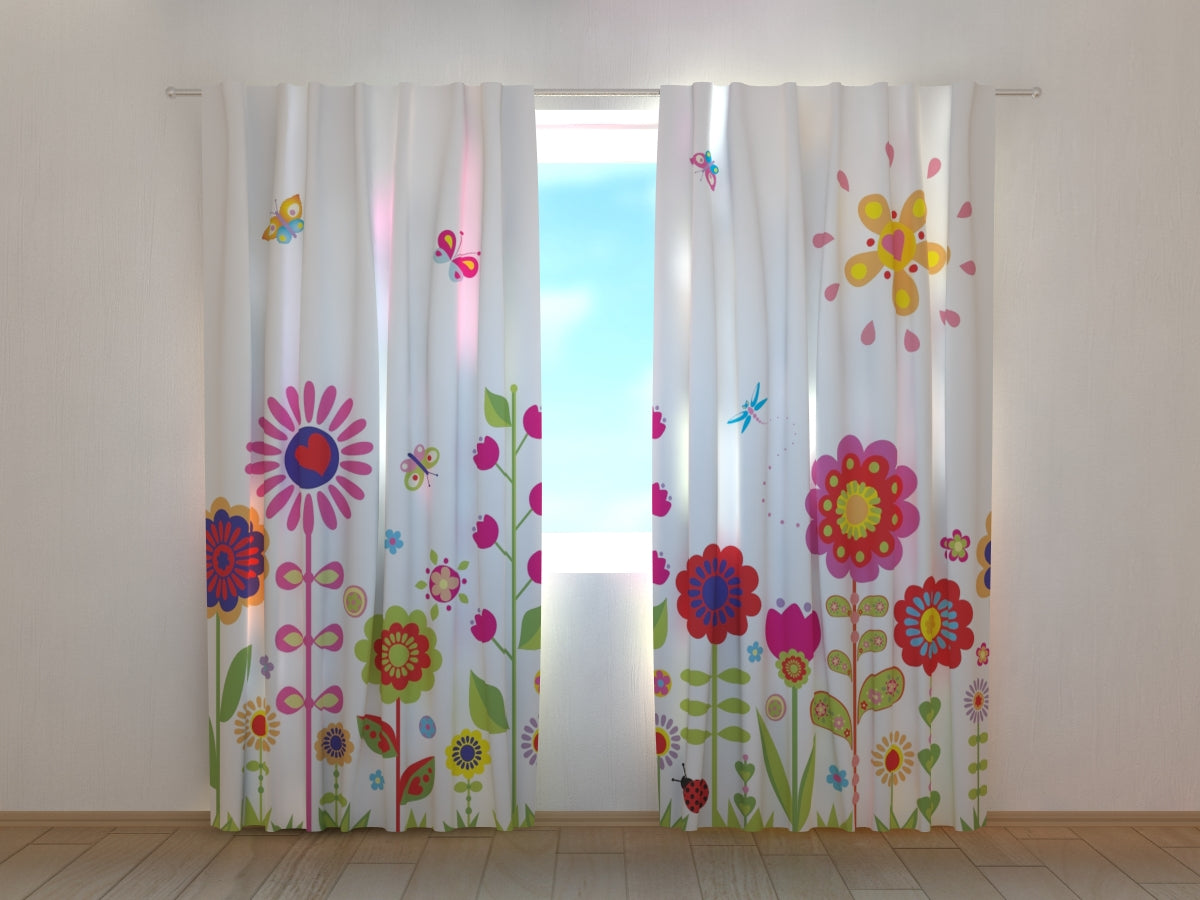 Photo Curtain Flowers and Sun - Wellmira