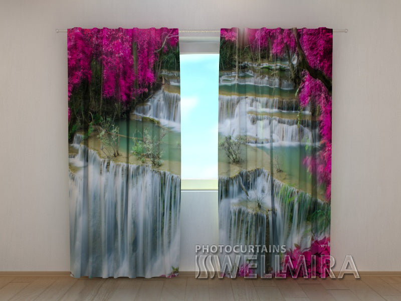 Photo Curtain Flowers at the Waterfall - Wellmira