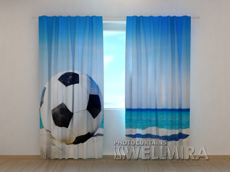 Photo Curtain Football Ball on the Beach