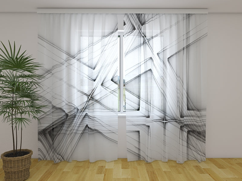 Photo Curtain Abstract Black and White Lines