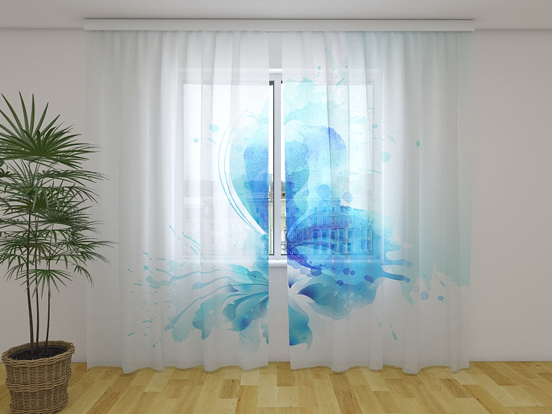 Photo Curtain Abstract Butterfly on the Blue Flower