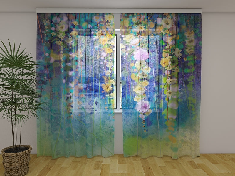 Photo Curtain Abstract Floral Watercolor Painting