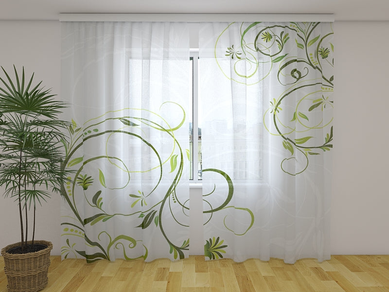Photo Curtain Abstract Green Floral