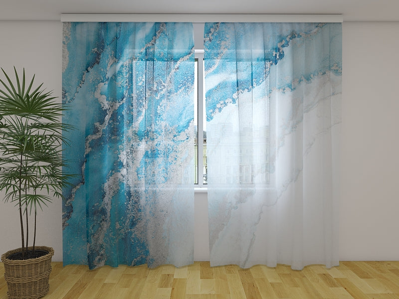 Rideau Photo Mer Abstraite et Vagues Argentées